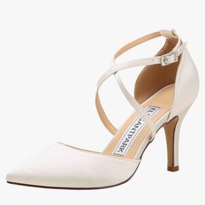 Women Pointed Toe High Heel Pumps Straps Satin Wedding Bridal Evening Shoes 9.5